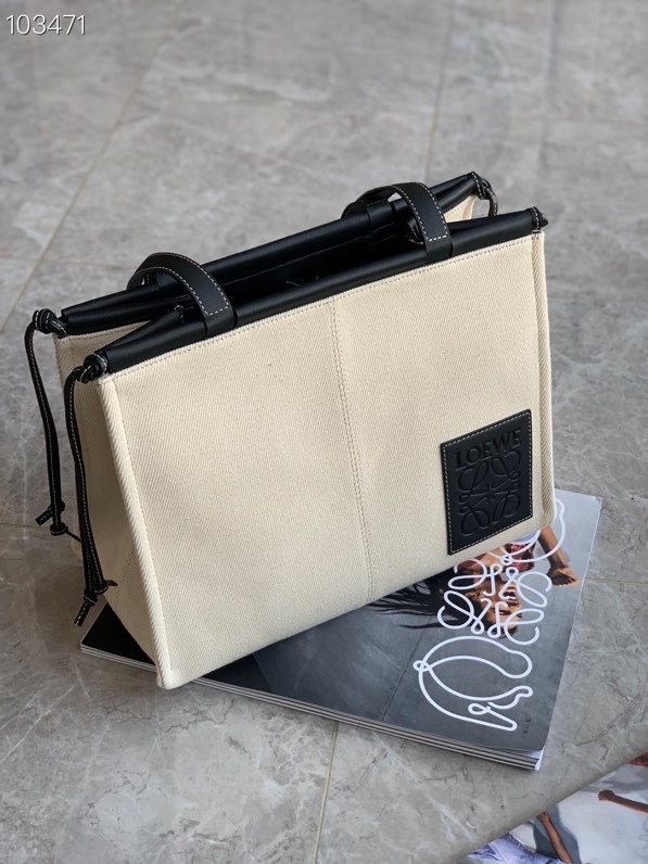 L0ew* cushion tote bag in canvas and calfskin black 35-27-19cm