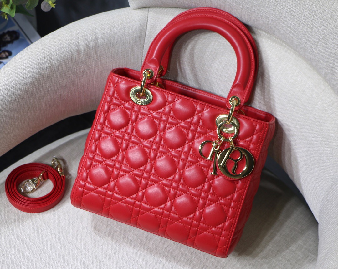 D10r medium ultramatte lady bag cherry red cannage lambskin m0565 24 x 20 x 11cm