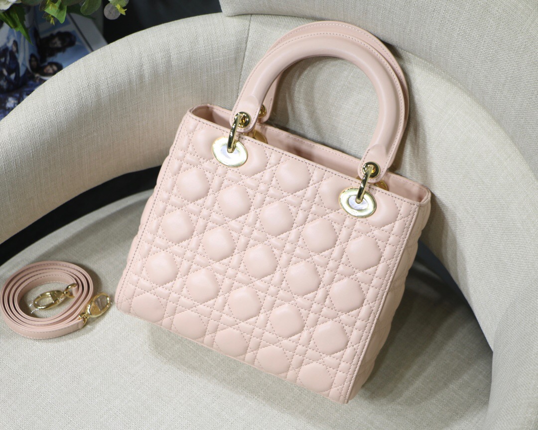 D10r medium lady bag blush cannage lambskin m0565 24 x 20 x 11cm