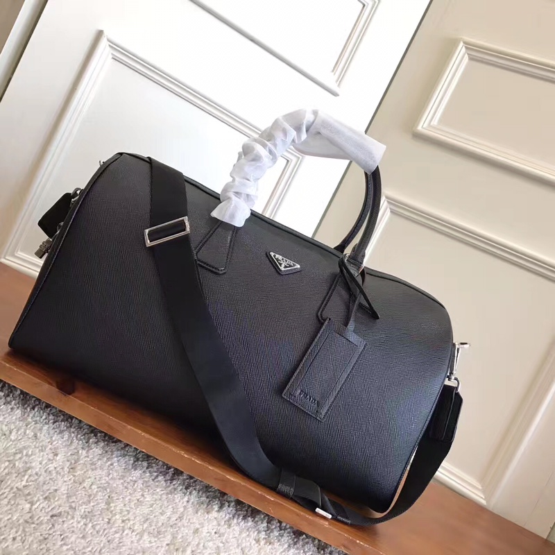 Pra*a black saffiano leather travel bag 2vc018 45.5 x 25 x 17 cm