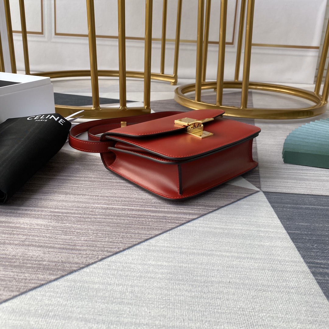 Ce1i*e small classic bag in box calfskin red 189183dls 18 x 15 x 6 cm