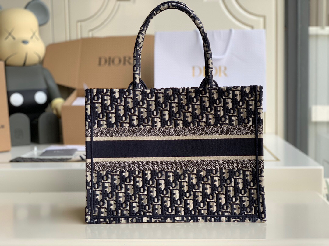 D10r  small D10r book tote blue D10r oblique embroidery m1296 26.5 cm