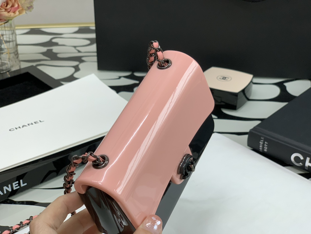 Ch**el plexi mini evening bag as2534 pink 8 × 12 × 5 cm