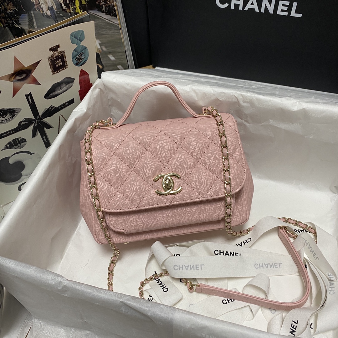 Ch**el mini flap bag with top handle pink a93749 19x7x14cm