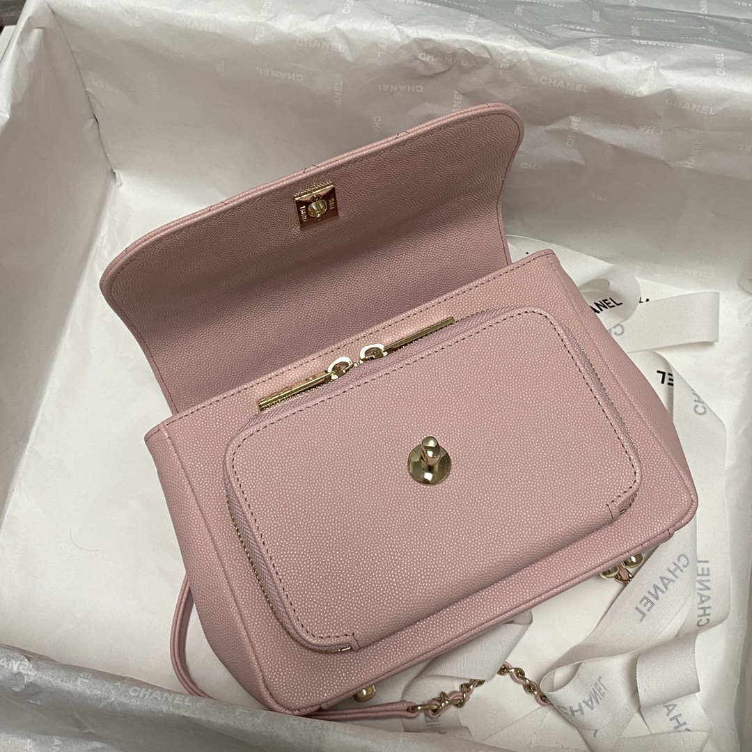 Ch**el mini flap bag with top handle pink a93749 19x7x14cm