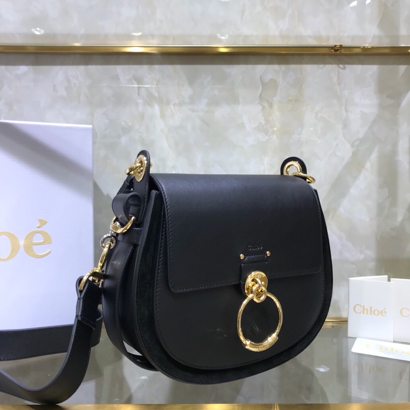 CHLOE CHLOÉ SMALL TESS BAG Tess Small Purse In Shiny & Suede Calfskin Black CHC18WS153A373I2 20 x 18.5 x 7 cm