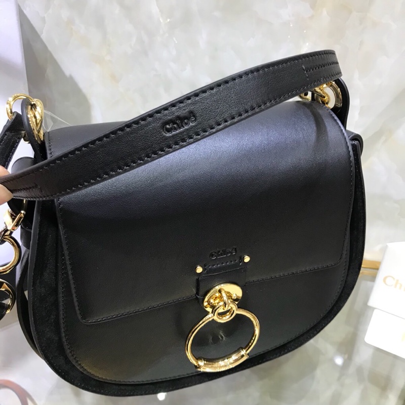 CHLOE CHLOÉ SMALL TESS BAG Tess Small Purse In Shiny & Suede Calfskin Black CHC18WS153A373I2 20 x 18.5 x 7 cm
