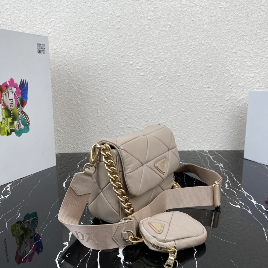 Pra*a system nappa leather patchwork bag beige 1bd292 21 x 16 x 7 cm