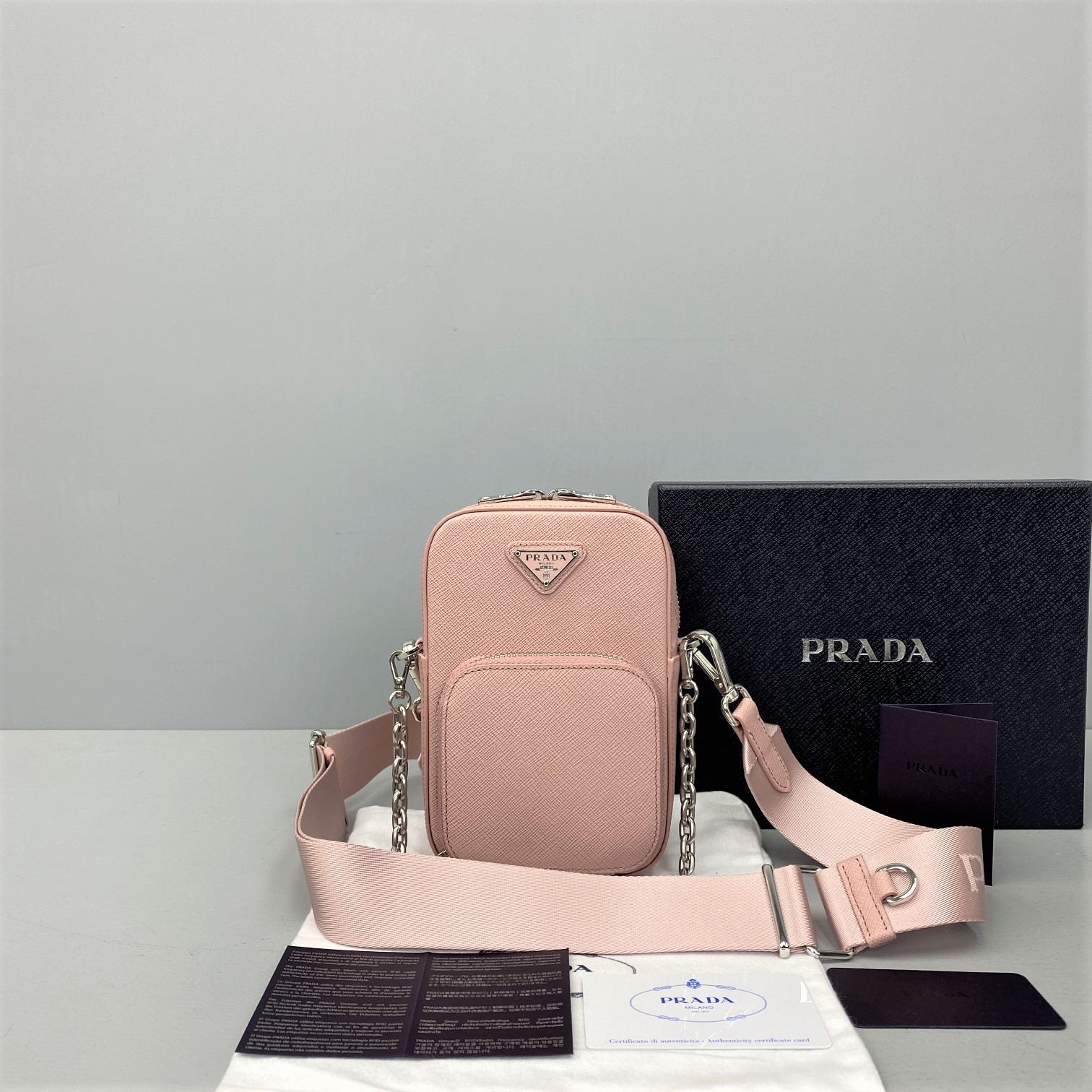 Pra*a saffiano leather mini bag water lily 1bh183 12 x 6.5 x 18 cm