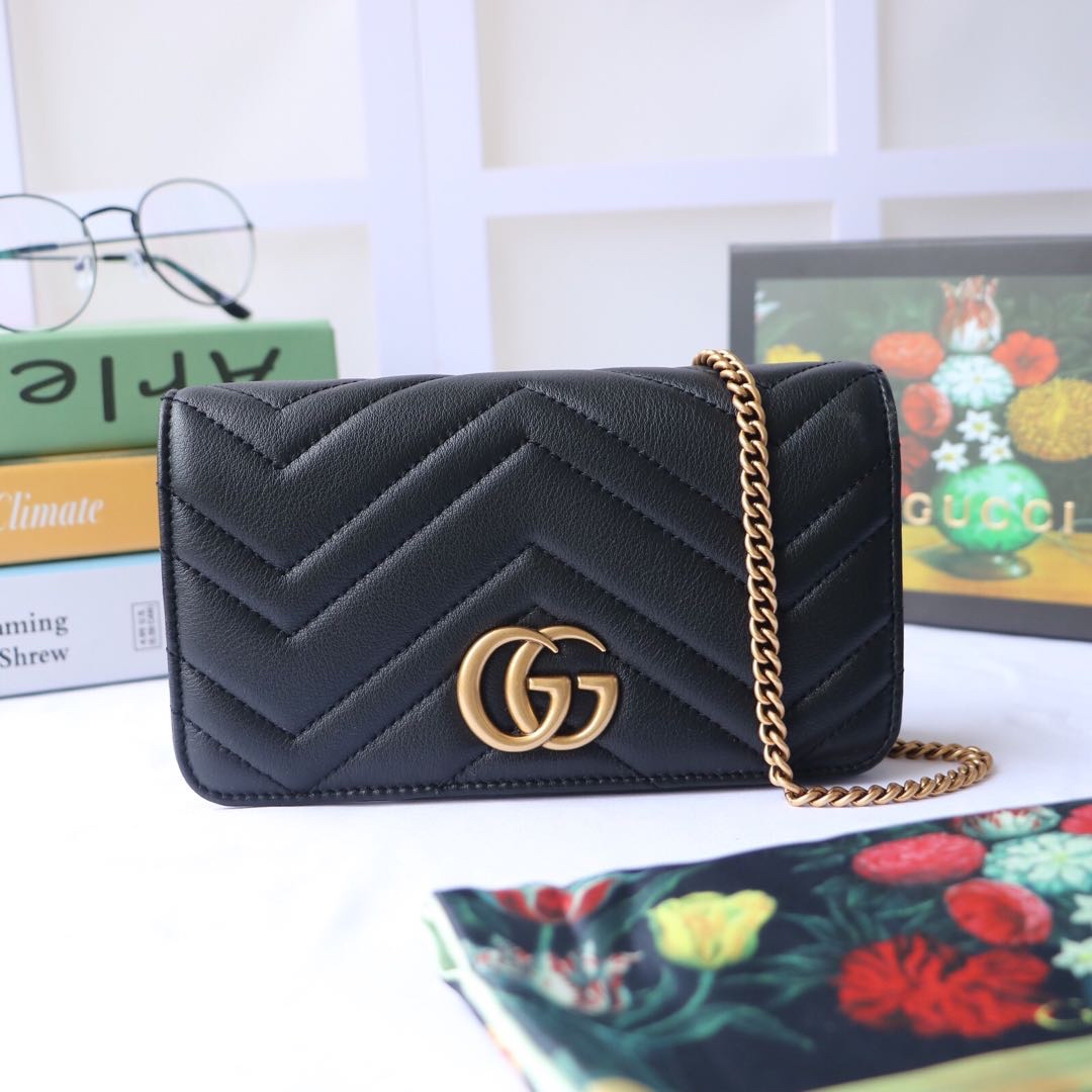 Gvc*1 gg marmont mini bag black leather 488426 18 x 10 x 5 cm
