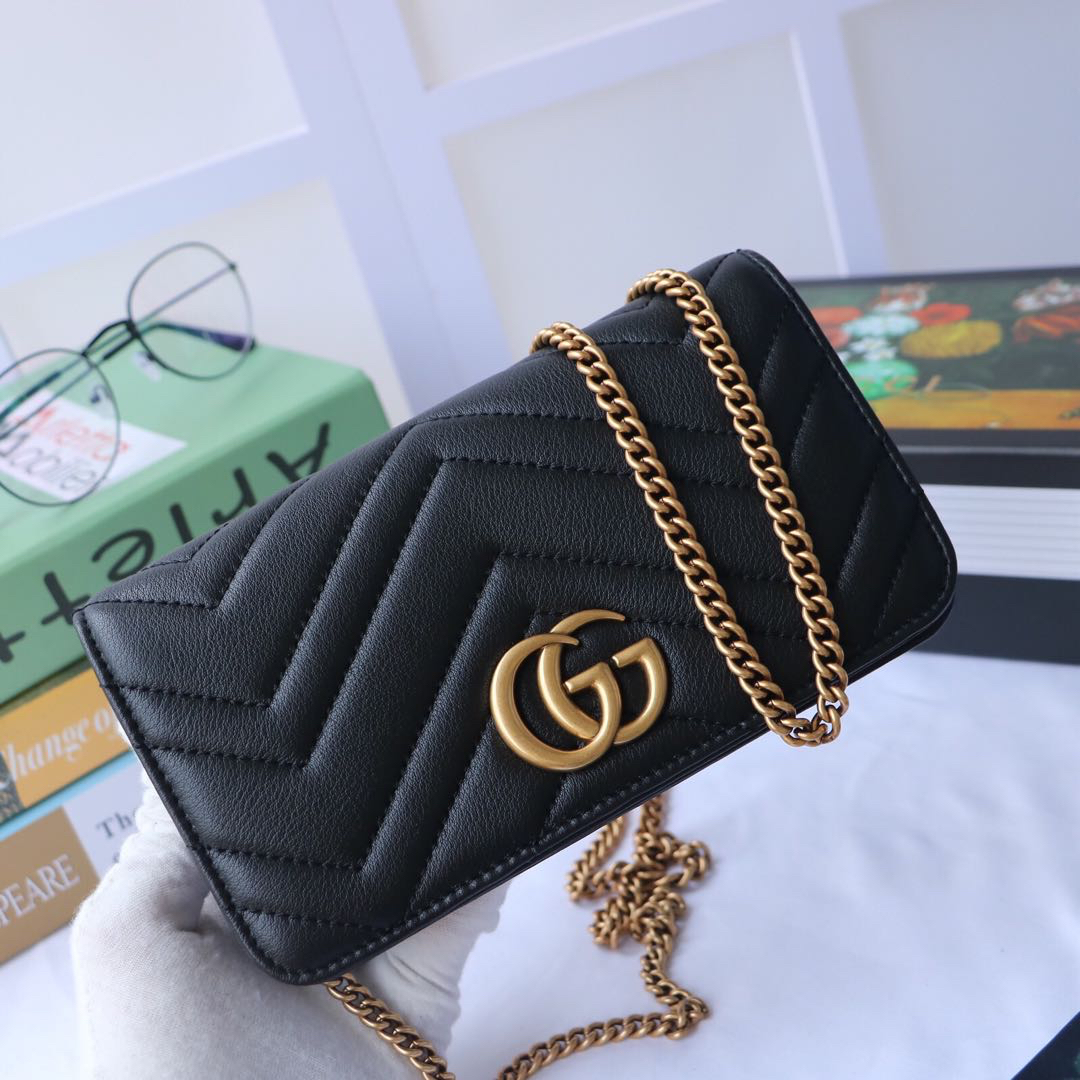 Gvc*1 gg marmont mini bag black leather 488426 18 x 10 x 5 cm