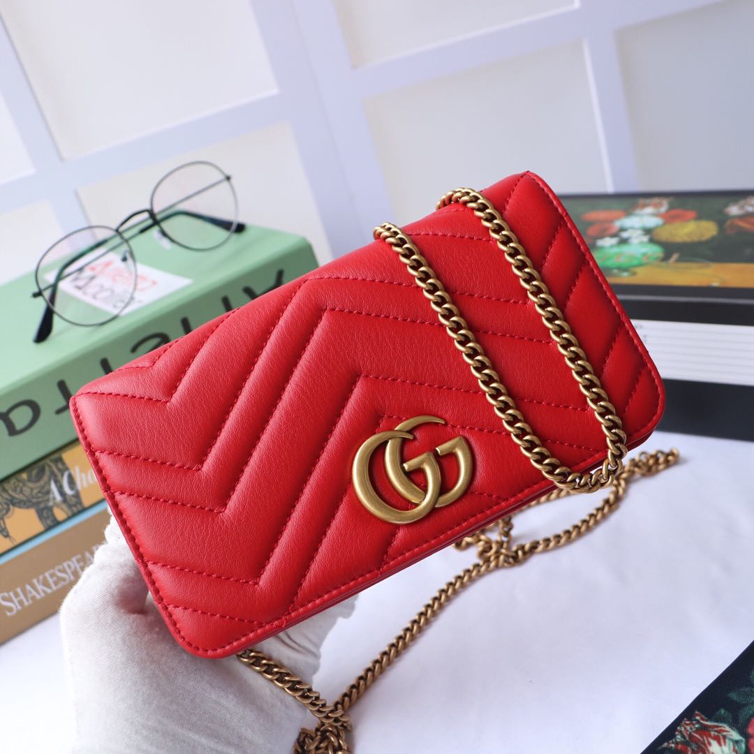 Gvc*1 gg marmont mini bag red leather 488426 18 x 10 x 5 cm
