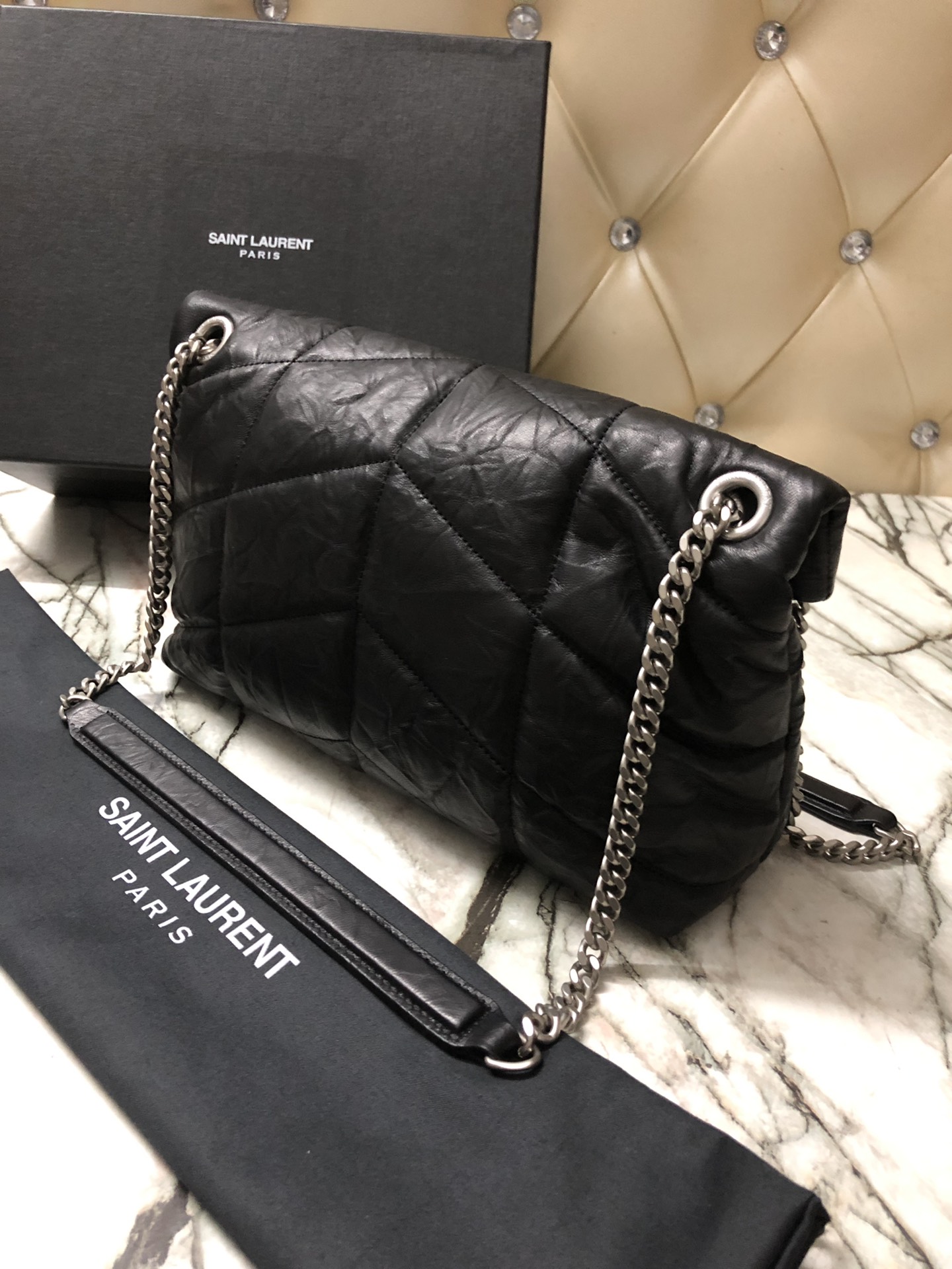 Y51 puffer small bag in quilted lambskin black adn silver chain 5774761 29 x 17 x 11 cm