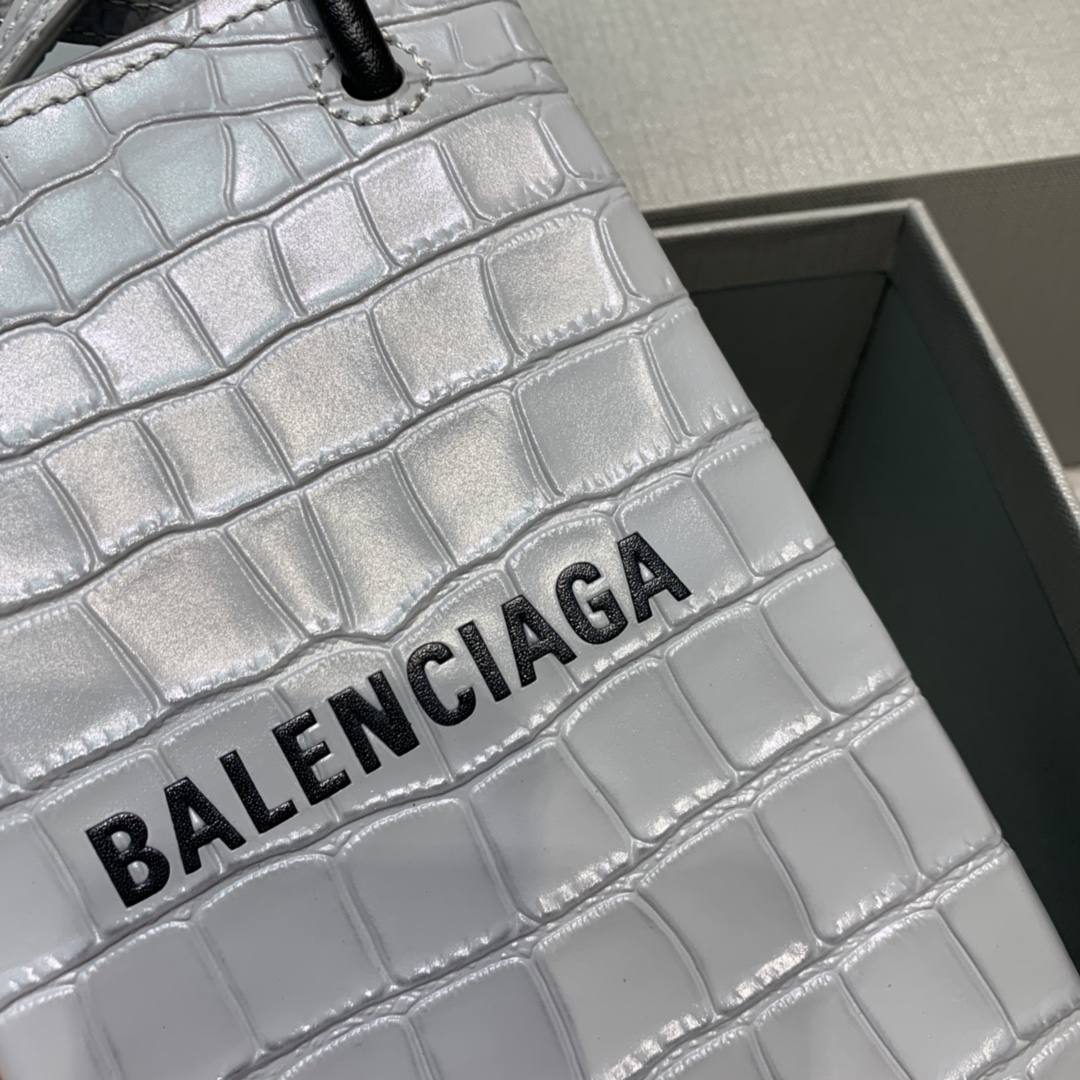 Ba1en*iaga shopping phone holder croc-effect leather bag in grey 12 x 4.5 x 18 cm