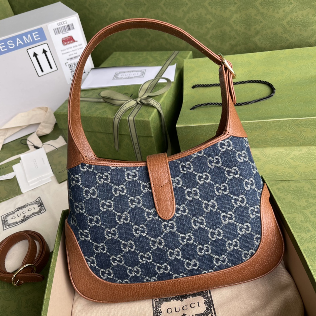 Gvc*1 jackie 1961 small hobo bag blue and ivory 636706 28 x 19 x 4.5 cm