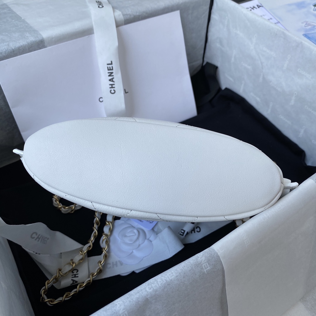 Ch**el small hobo bag calfskin & gold-tone metal white as2542 19 x 23 x 7 cm