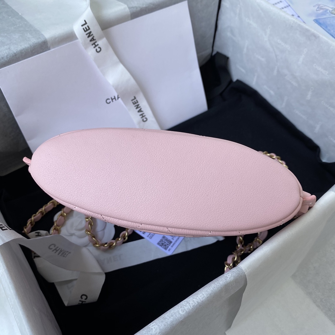 Ch**el small hobo bag calfskin & gold-tone metal pink as2542 19 x 23 x 7 cm