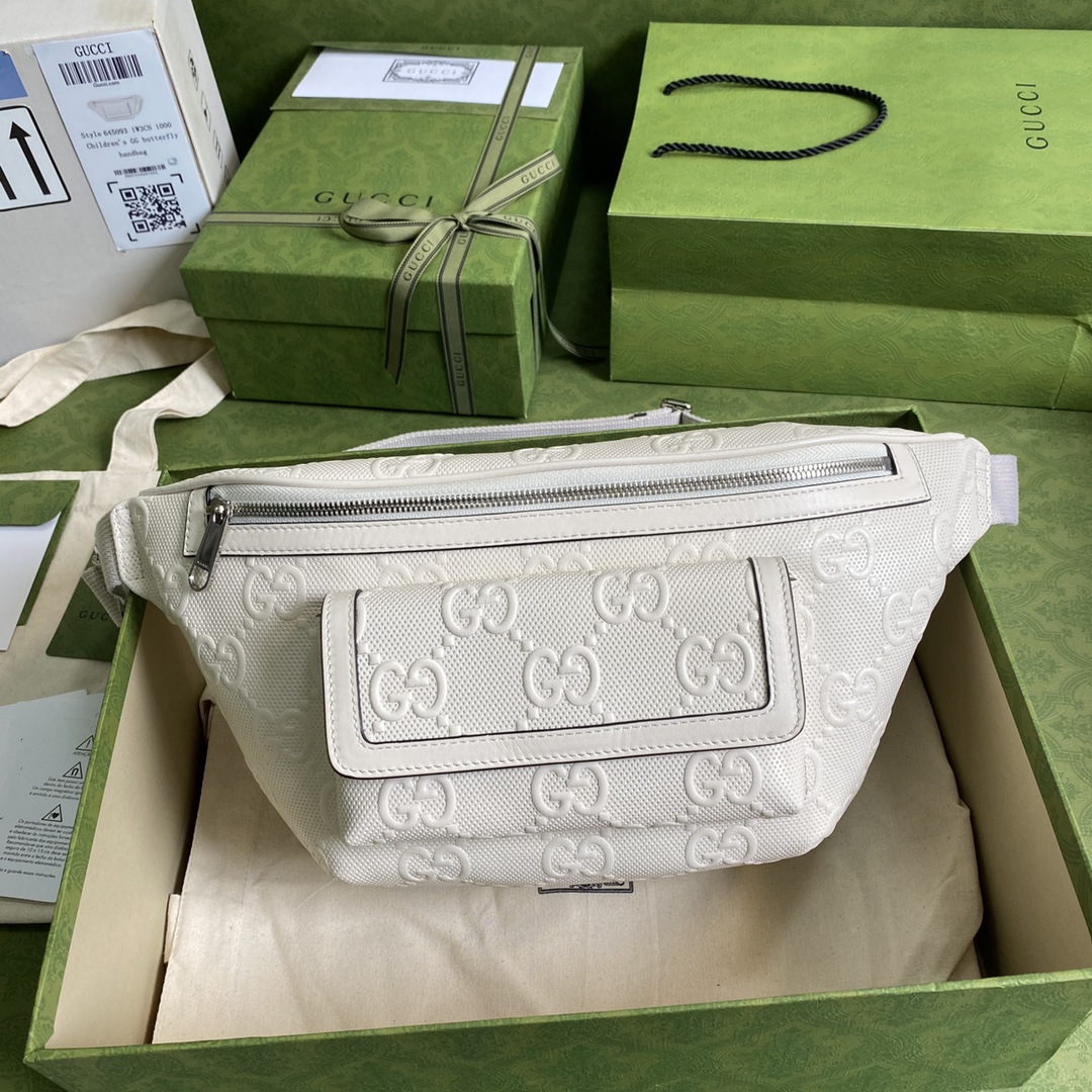 Gvc*1 gg embossed belt bag leather white 645093 28 × 18 × 8 cm