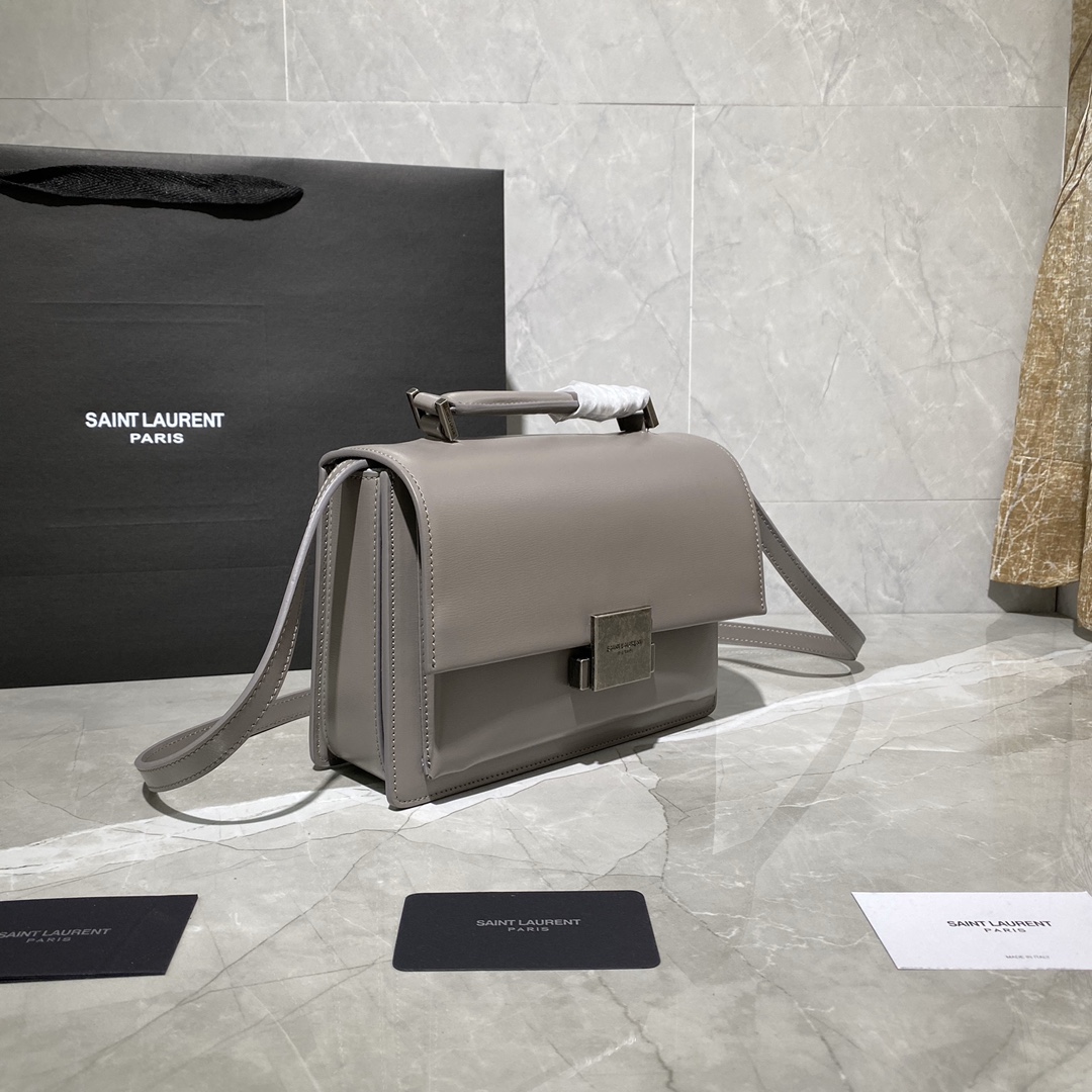 Y51 medium bellechasse in leather grey and silver 482051 22 x 16 x 9 cm