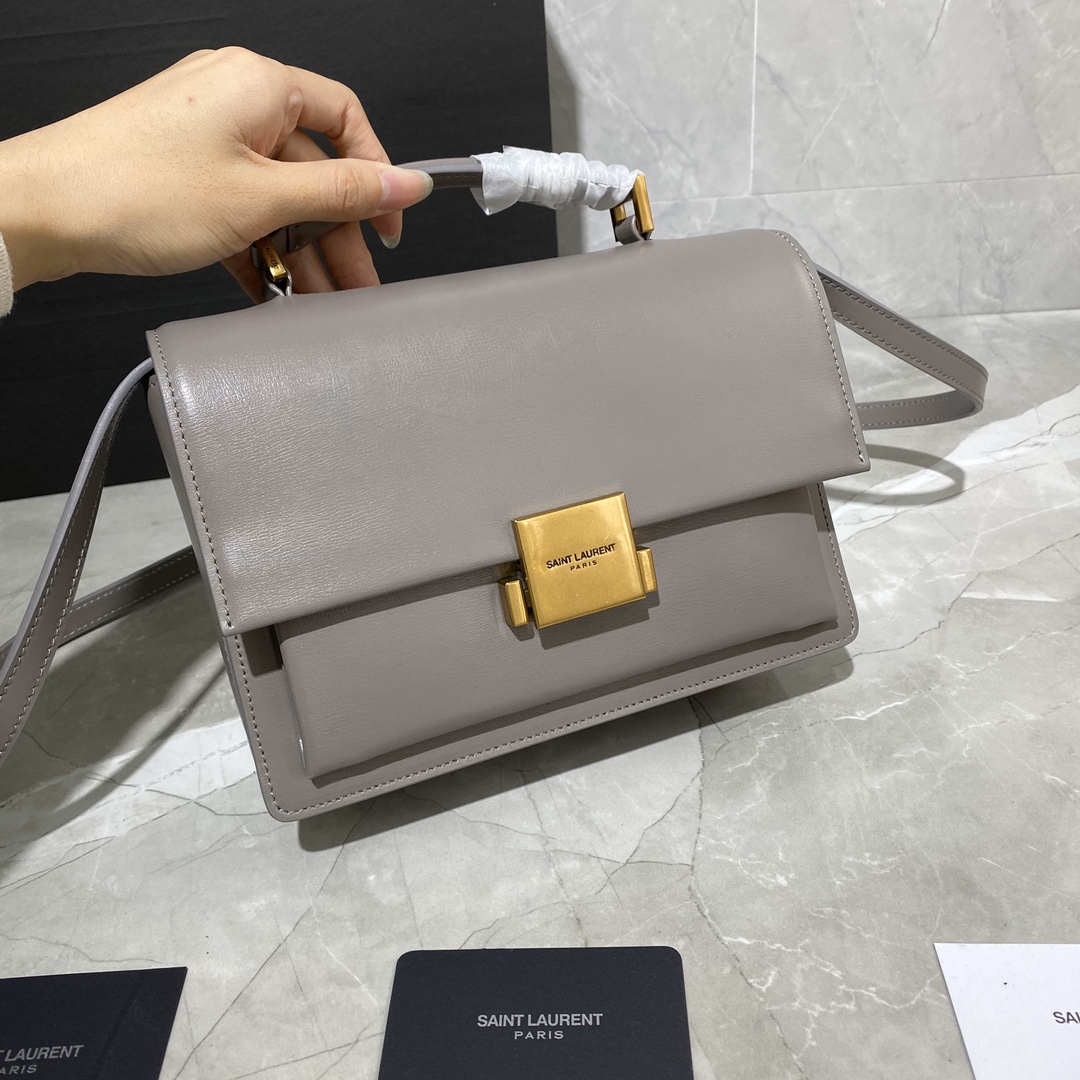 Y51 medium bellechasse in leather grey and golden 482051 22 x 16 x 9 cm