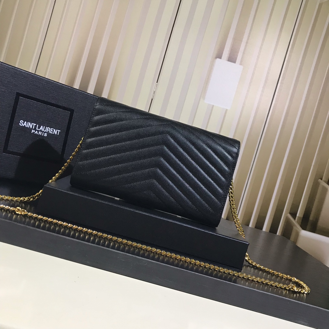 Y51 monogram chain wallet in grain de poudre embossed leather black 377828 22.5 x 14 x 4 cm