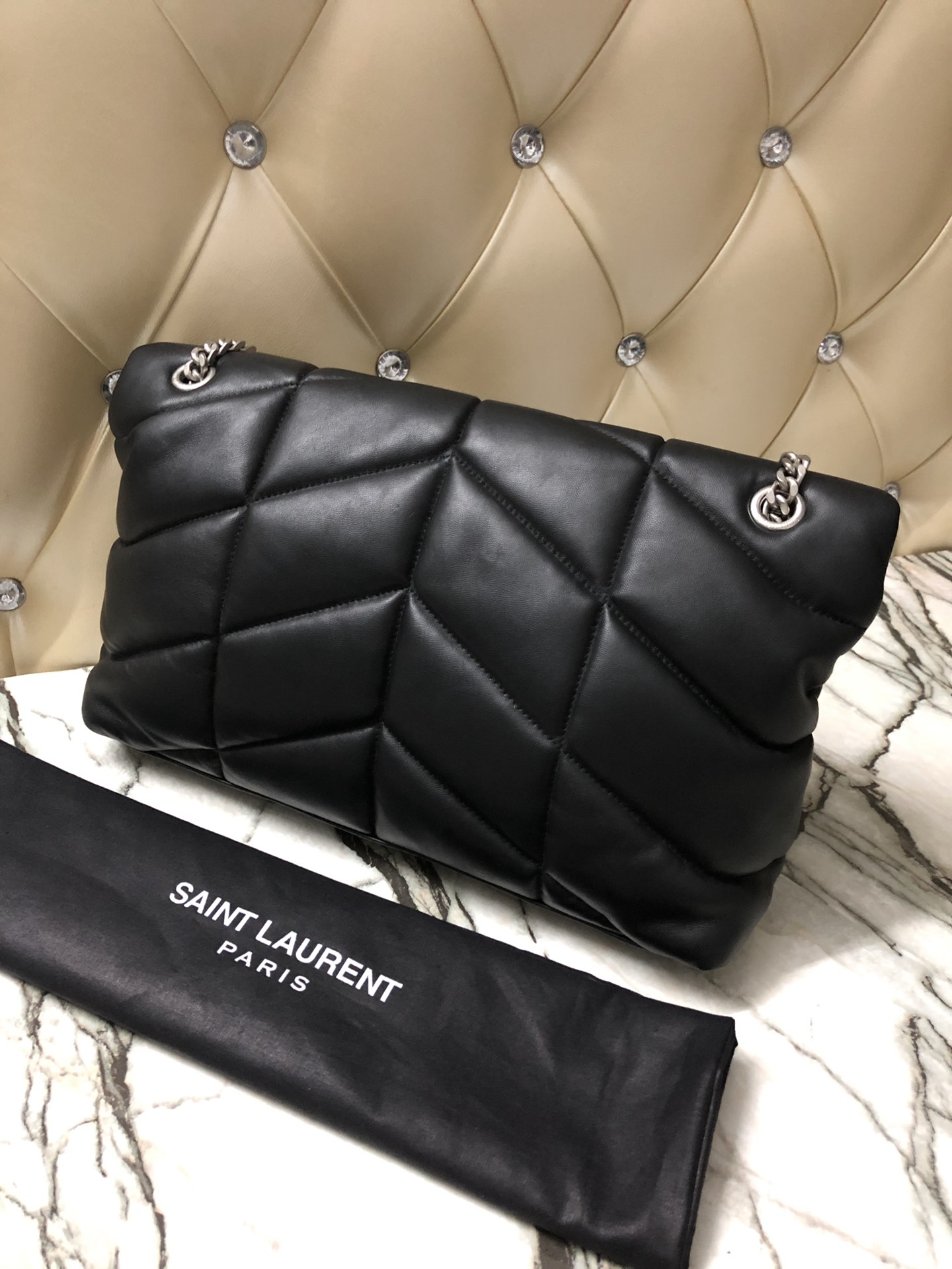 Y51 puffer medium bag in quilted lambskin black and silver chain 5774751 35 x 23 x 13.5 cm