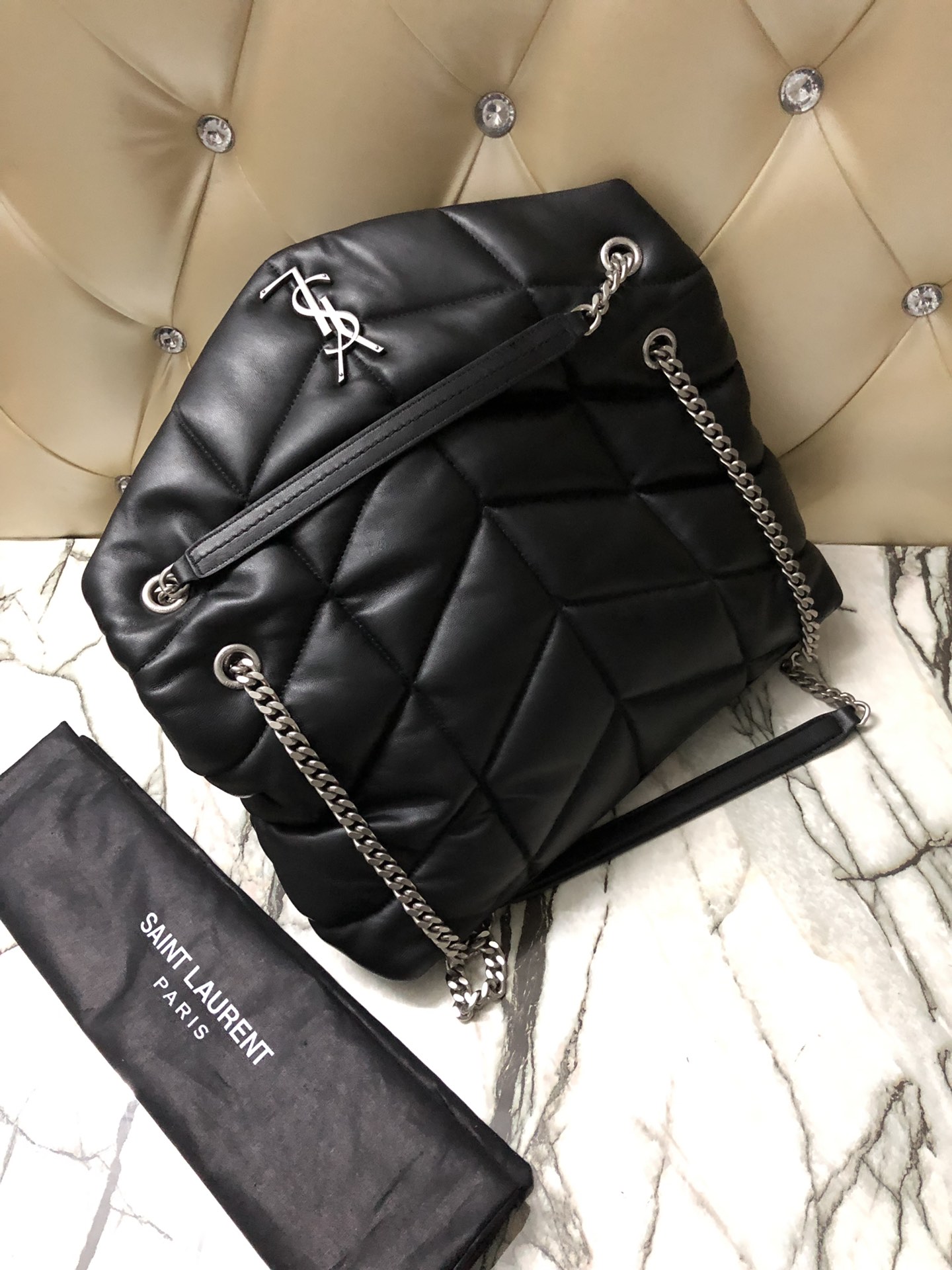 Y51 puffer medium bag in quilted lambskin black and silver chain 5774751 35 x 23 x 13.5 cm