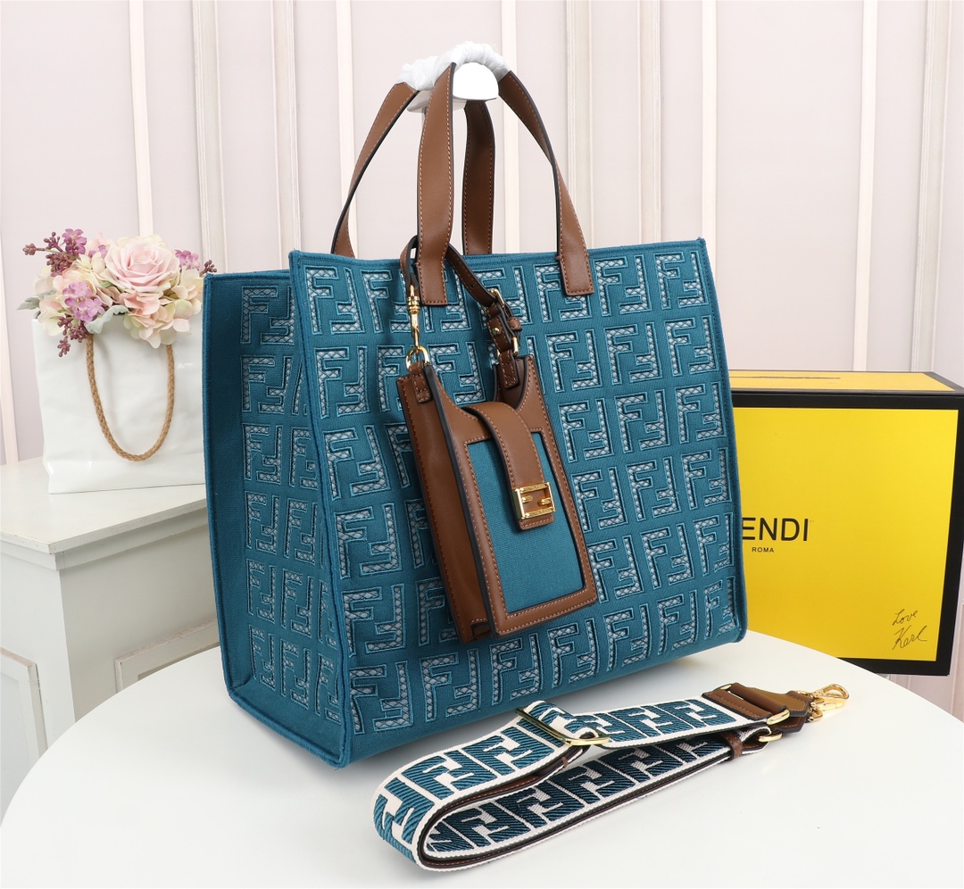 F**di spring summer 2021 tote bag monogram dark blue 38 x 34 x 20 cm