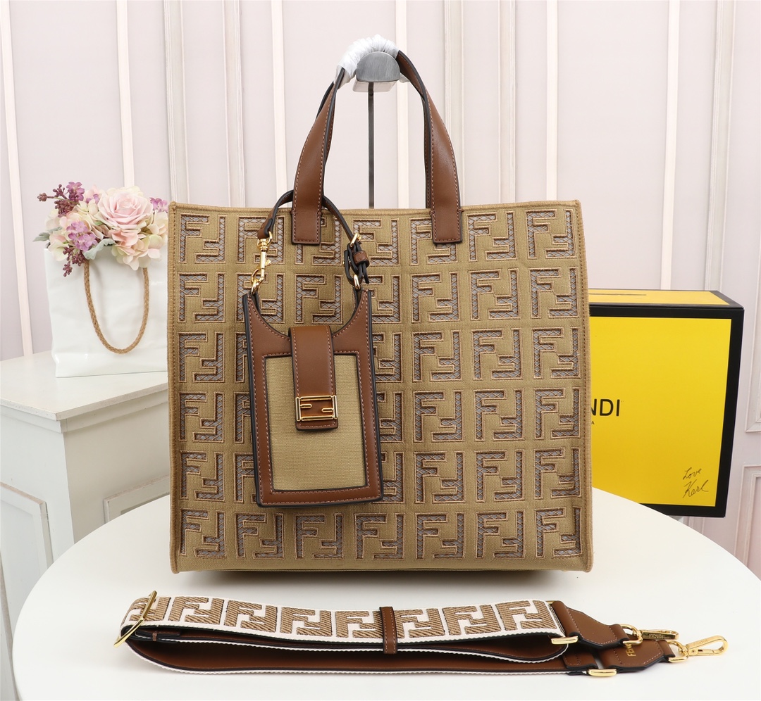 F**di spring summer 2021 tote bag monogram beige 38 x 34 x 20 cm