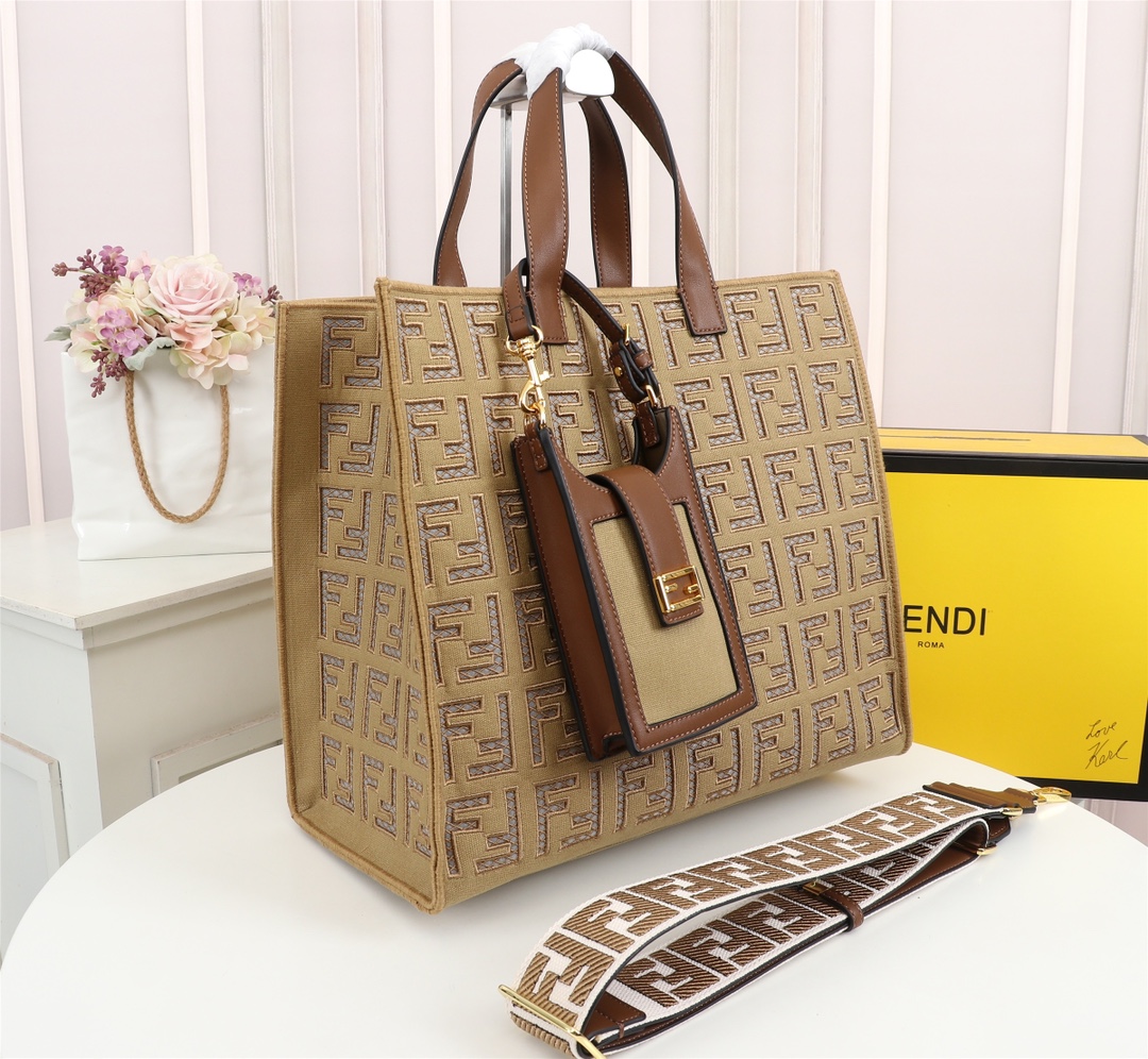 F**di spring summer 2021 tote bag monogram beige 38 x 34 x 20 cm
