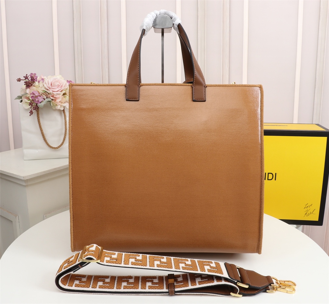 F**di spring summer 2021 tote bag monogram brown 38 x 34 x 20 cm
