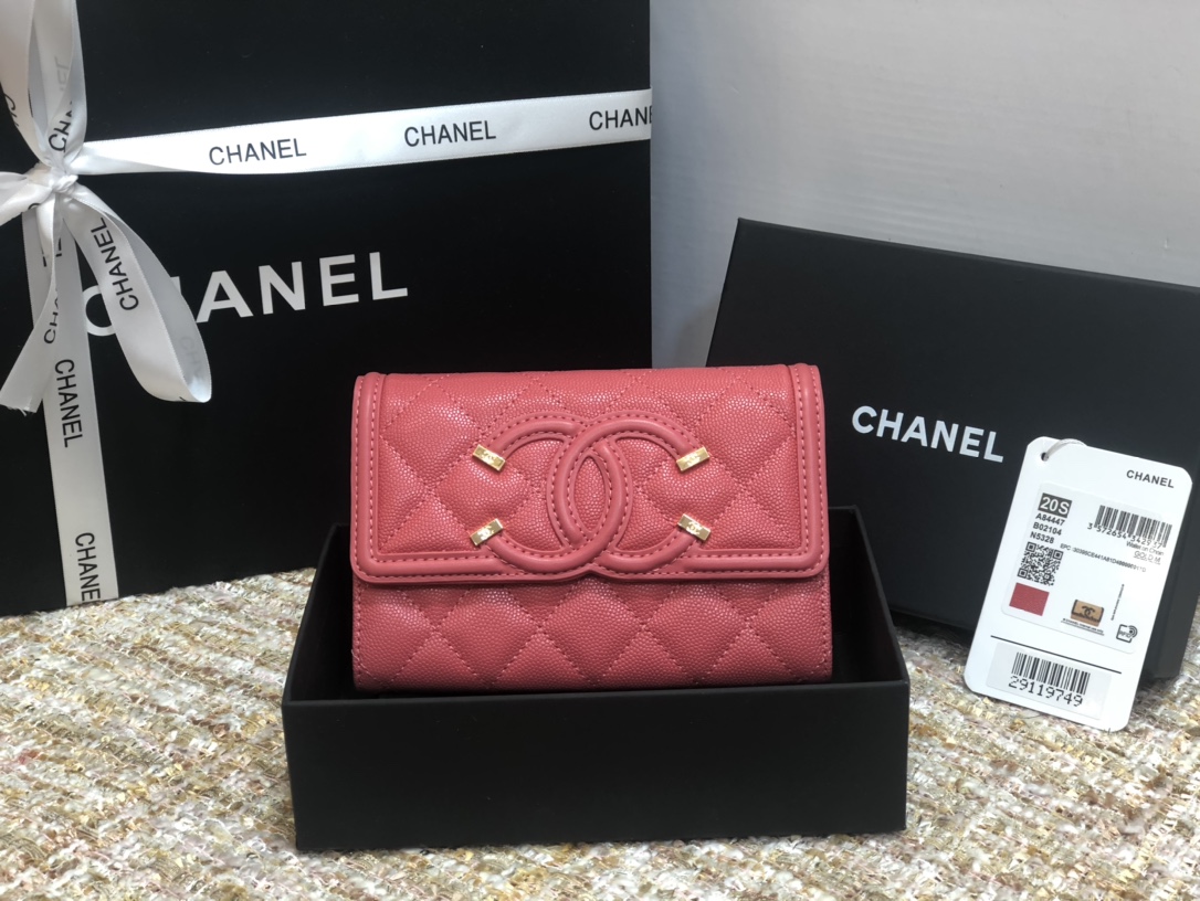 Ch**el wallet cc grain leather rose pink 84447 15 cm