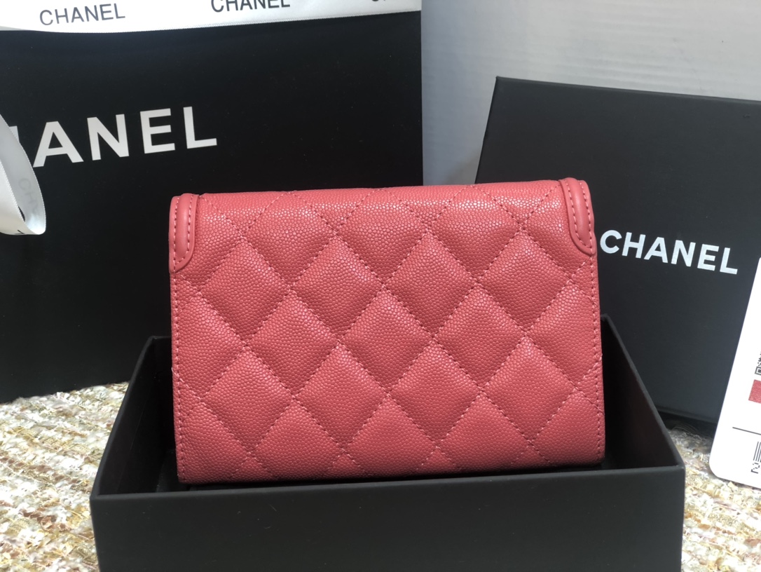 Ch**el wallet cc grain leather rose pink 84447 15 cm