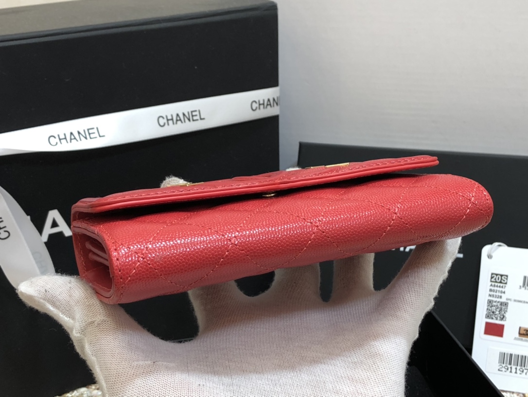 Ch**el wallet cc grain leather red 84447 15 cm