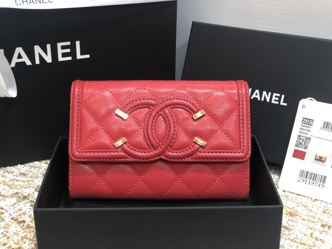 Ch**el wallet cc grain leather red 84447 15 cm