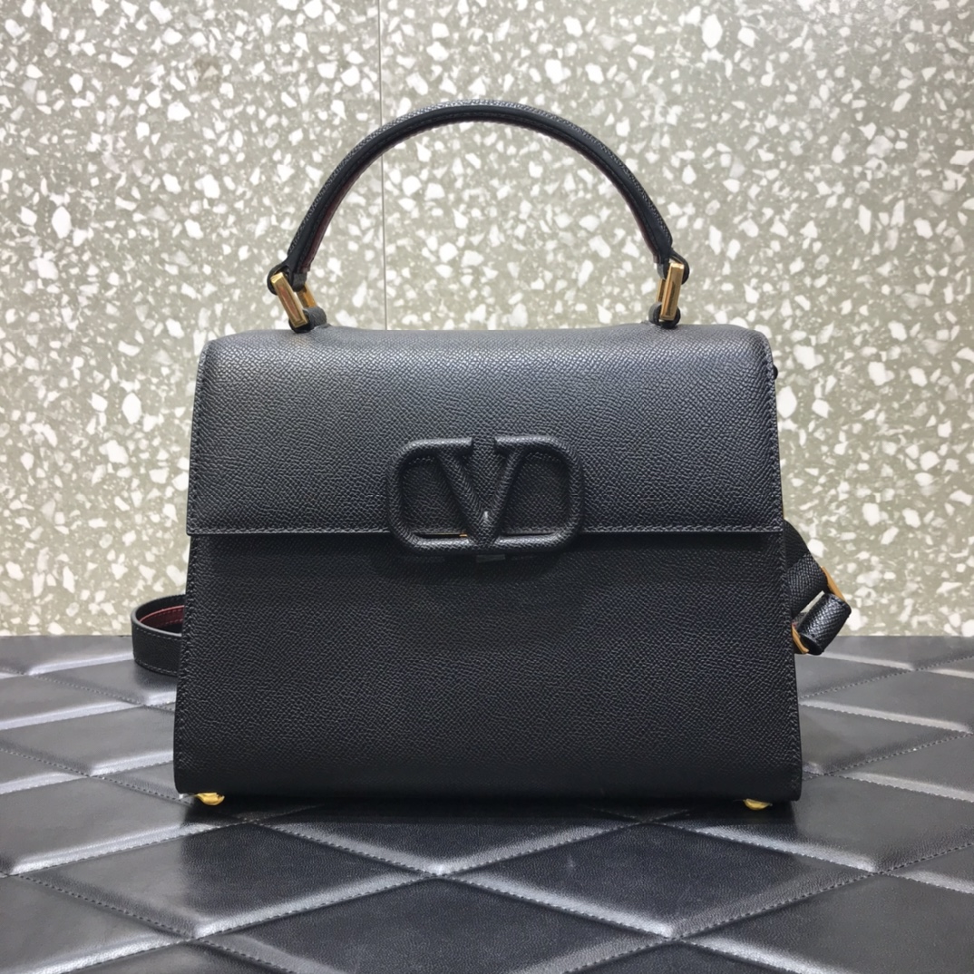 Va1e*ntin0 small vsling grainy calfskin handbag black zw2b0f 25.5 x 12 x 19 cm