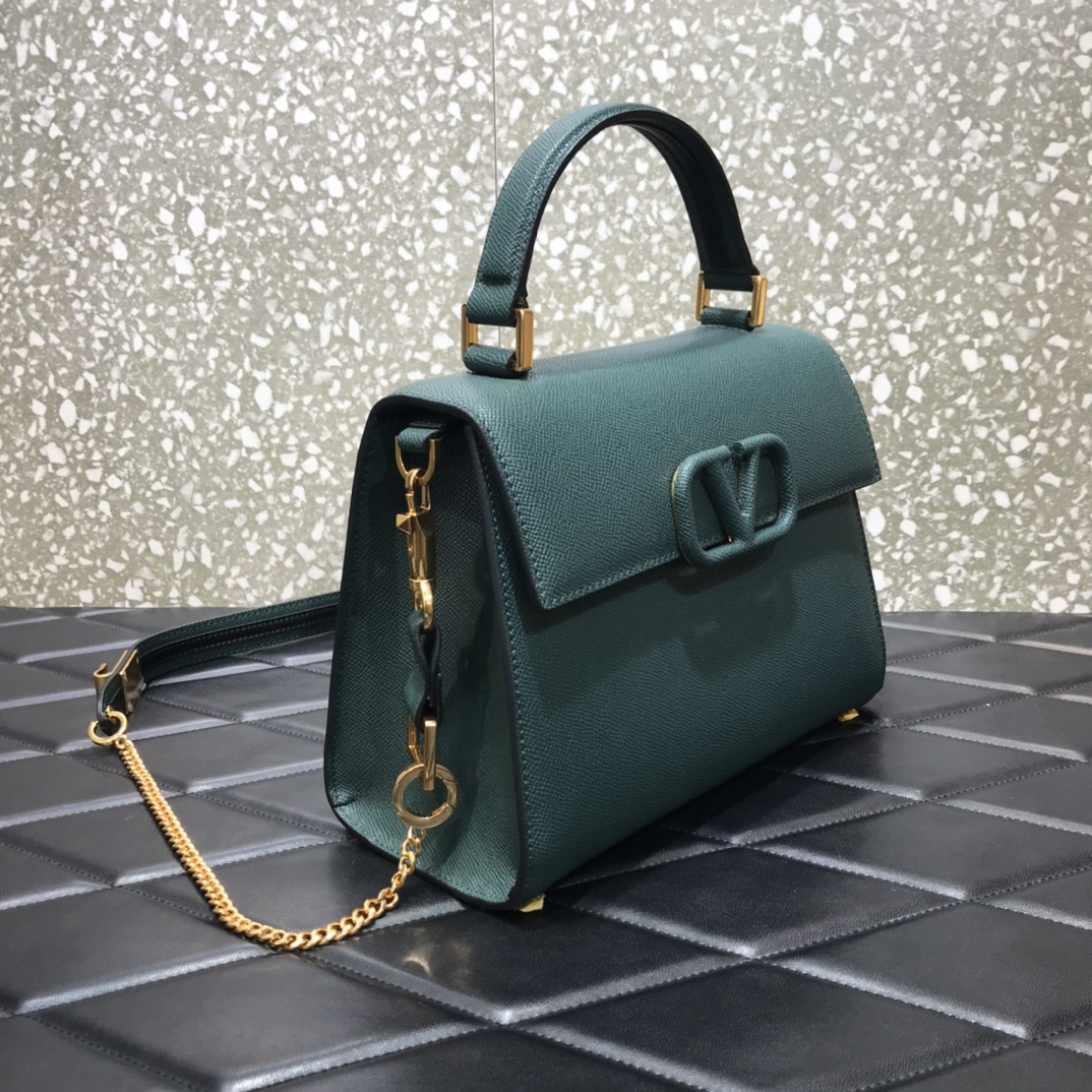 Va1e*ntin0 small vsling grainy calfskin handbag dark green zw2b0f 25.5 x 12 x 19 cm