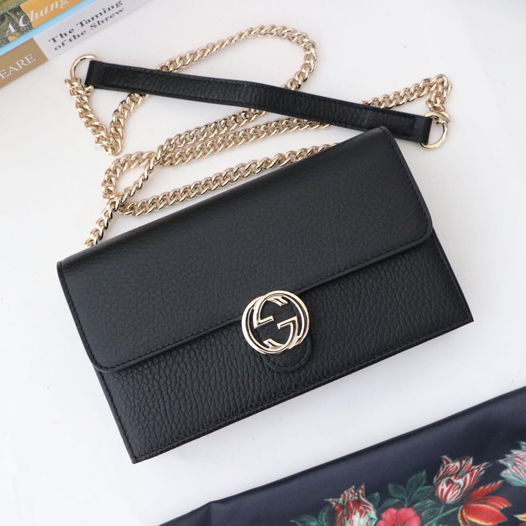 Gvc*1 interlocking wallet on chain black leather 510314 19.5 x 12 x 3.5 cm