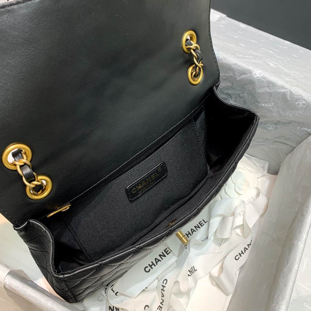 Ch**el small strap into strap bag black as2229 25 x 8 x 15 cm