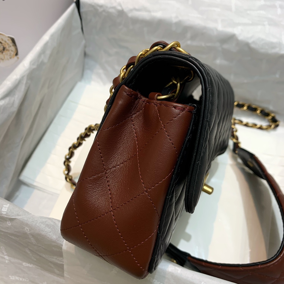 Ch**el mini strap into strap bag black and burgundy as2228 21.5 6.5 13cm