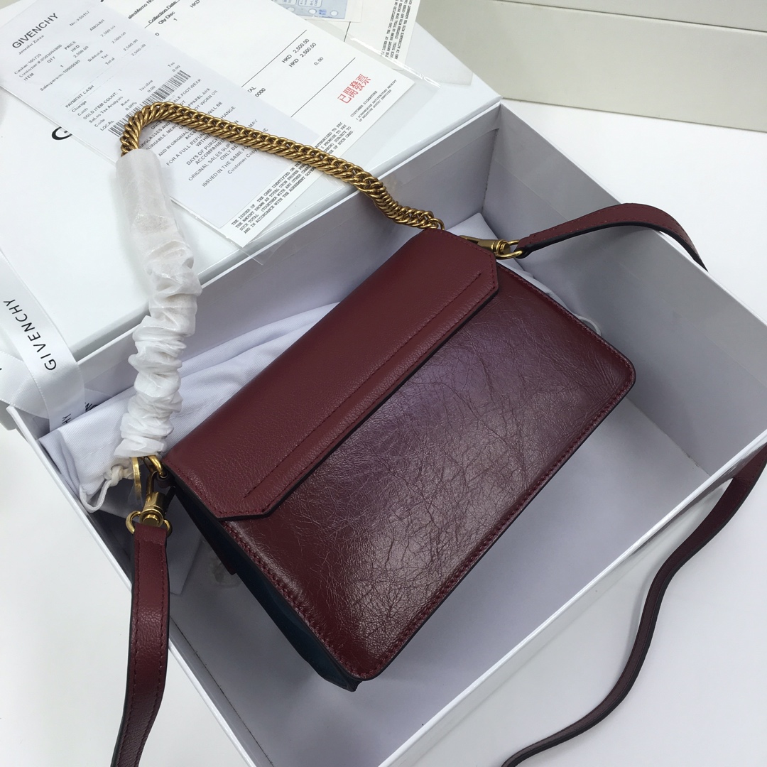 GIVENCHY SMALL GV3 BAG IN LEATHER AND SUEDE Burgundy And Navy BB501CB 22 x 14 x 8 cm
