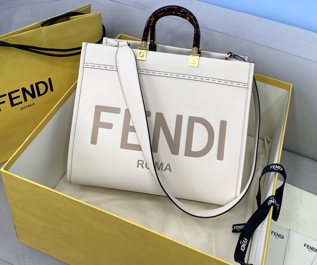 F**di medium sunshine leather shopper white 8bh386 36 x 13 x 32 cm