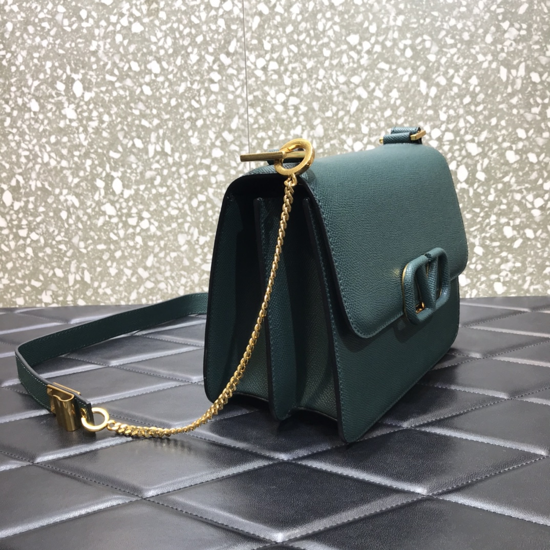 Va1e*ntin0 vsling grainy calfskin shoulder dark green vw2b0f00 22 x 11 x 17 cm