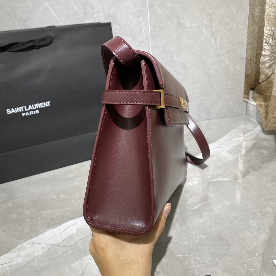 y51 manhattan shoulder bag in box Sa1nt Lau*nt leather burgundy 579271 29 x 20.5 x 7 cm
