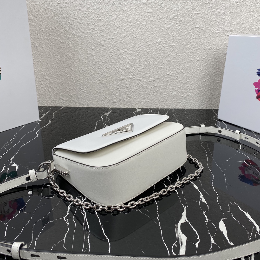 Pra*a nylon and leather identity shoulder bag white 1bd263 21 x 16 x 6.5 cm