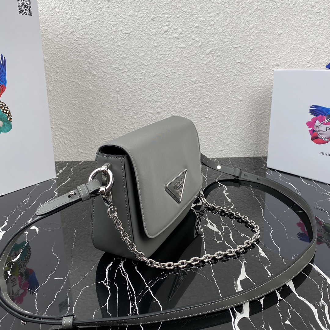 Pra*a nylon and leather identity shoulder bag clay grey 1bd263 21 x 16 x 6.5 cm