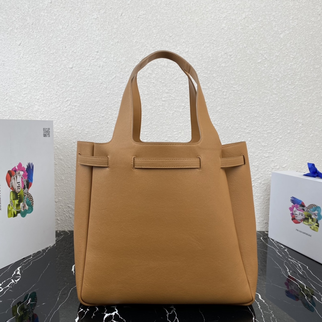 Pra*a leather tote cognac 1bg339 35 x 34 x 16 cm