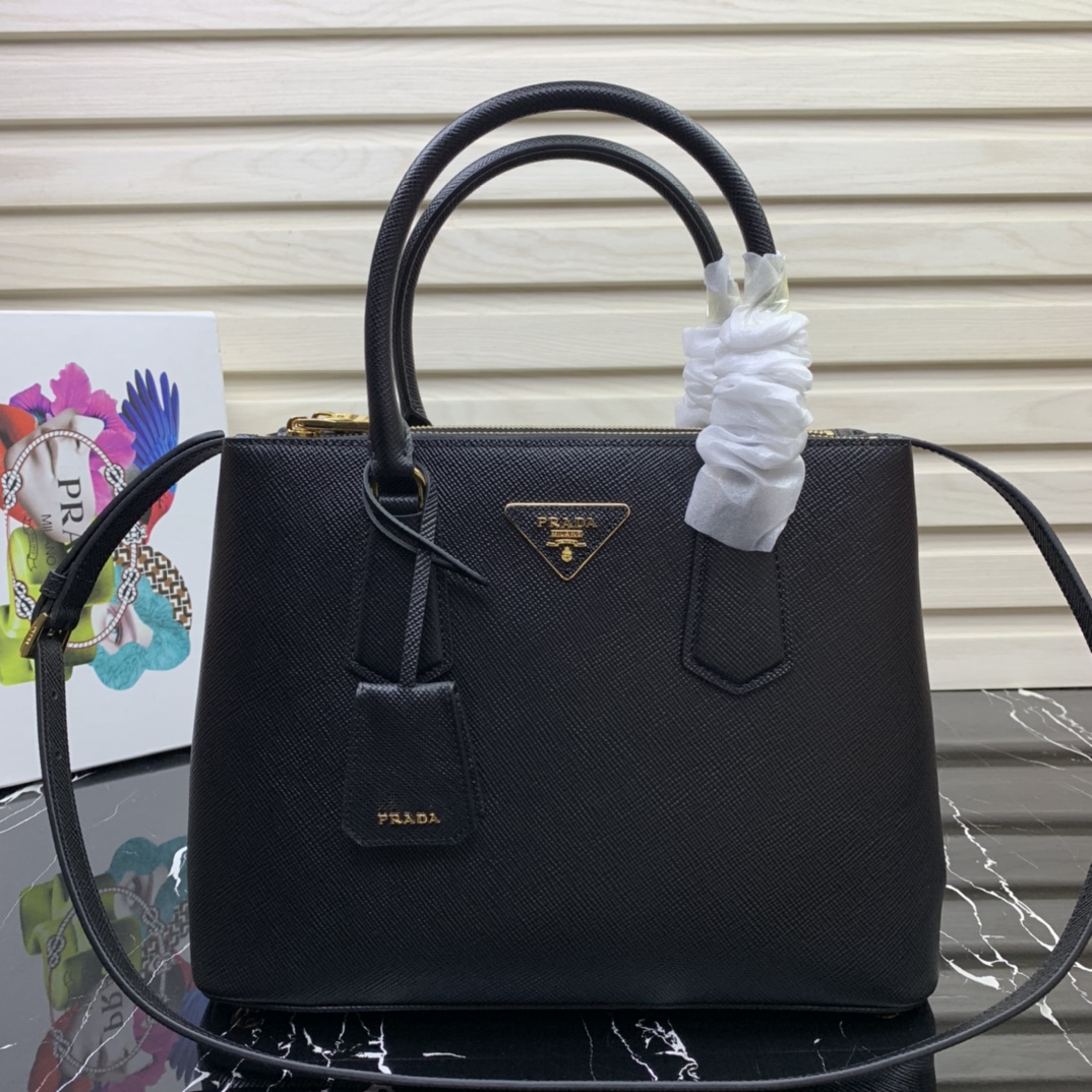 Pra*a medium galleria saffiano leather bag black 1ba232 31 × 22.5 × 13.5 cm