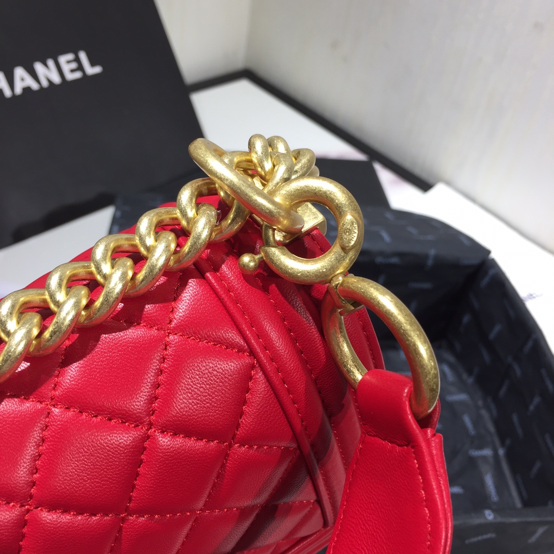 Ch**el small original lambskin leather boy flap bag red 20cm