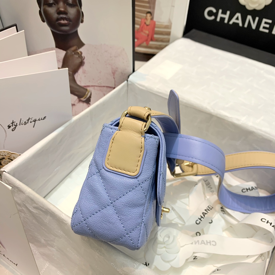Ch**el calfskin flap bag light blue as2273 20cm
